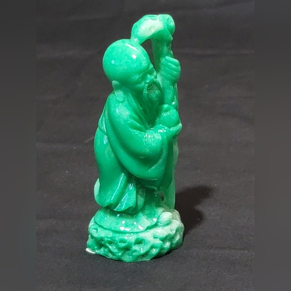 Vintage Chinese God Sau, a domed head and carrying a peach and walking stick - Picture 2 of 8